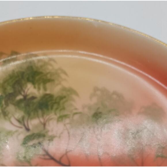 VTG Noritake Handled Hand Painted Round Serving Plate Landscape Tree in Meadow - Picture 9 of 9